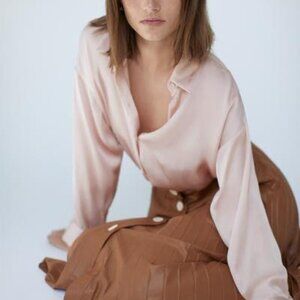 Zara blush pink Satin-Effect Blouse